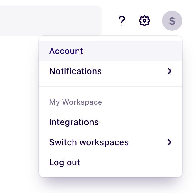 Image of top right avatar dropdown menu with link to account page setting